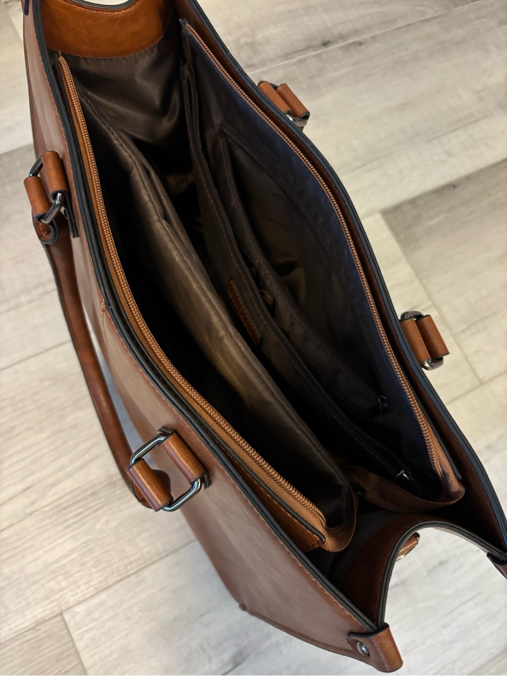 LOVEVOOK Brown Faux Leather Laptop Tote Work Bag USB Charging Port - Picture 10 of 12